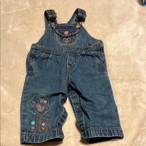 OshKosh B'gosh Denim Overalls with Heart and Flower Embroidery